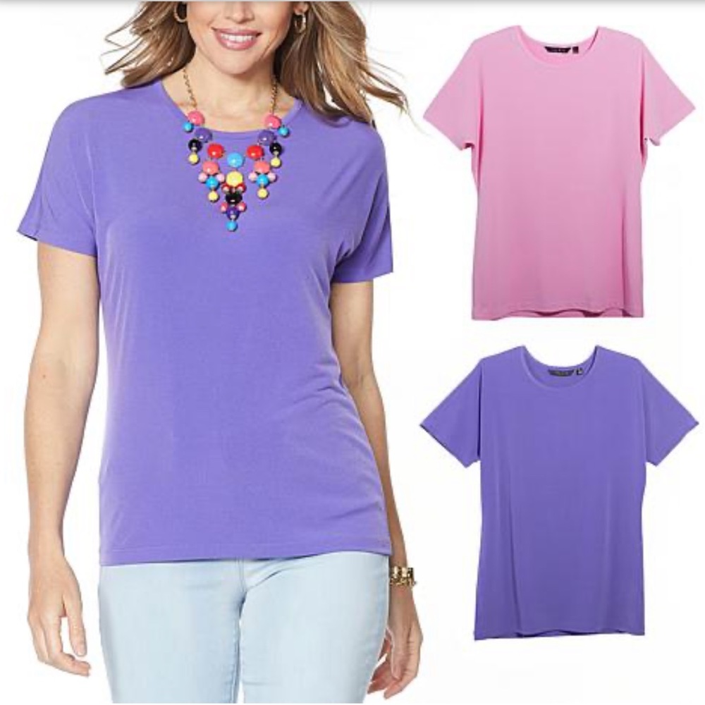 NWT Iman 3pc. Tops & Necklace Set. City Chic Tops in Pink & Purple with Necklace